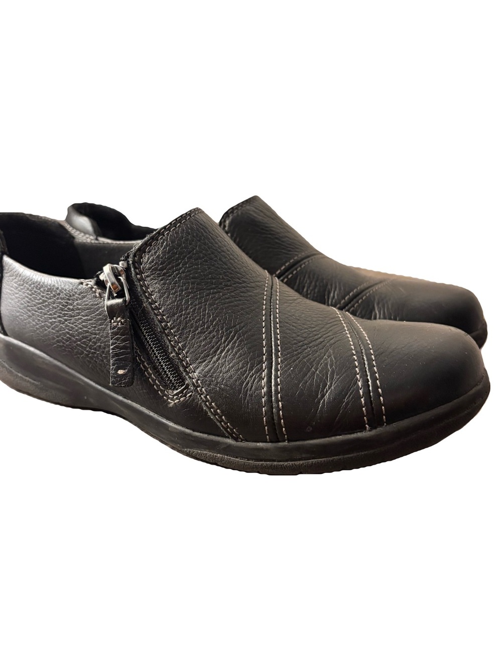 Clarks Black Leather Side-Zip Slip On Shoes - Picture 2 of 3